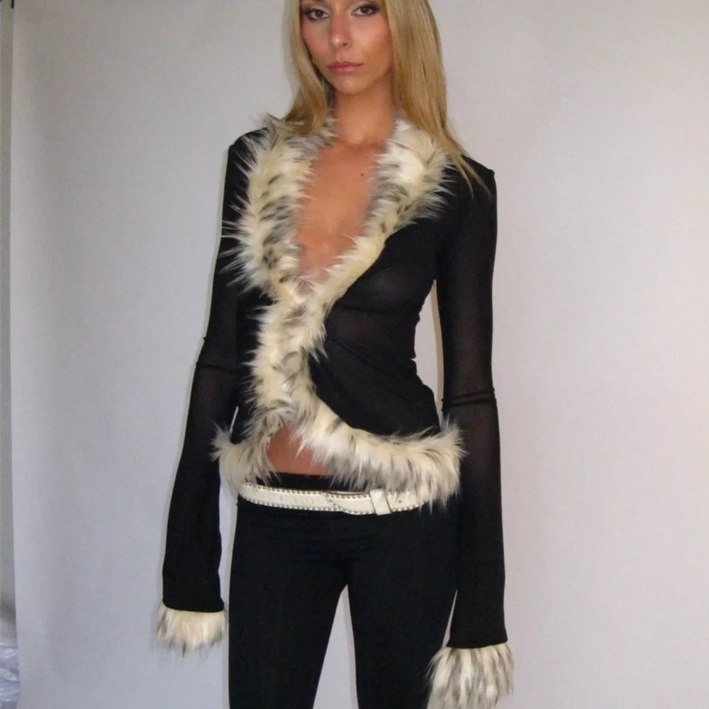 Fur Trimmed Mesh Top
