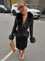The After Hours Fur-Trim Lace Jacket