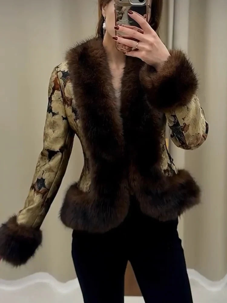 Vintage Floral Jacquard Fur Jacket