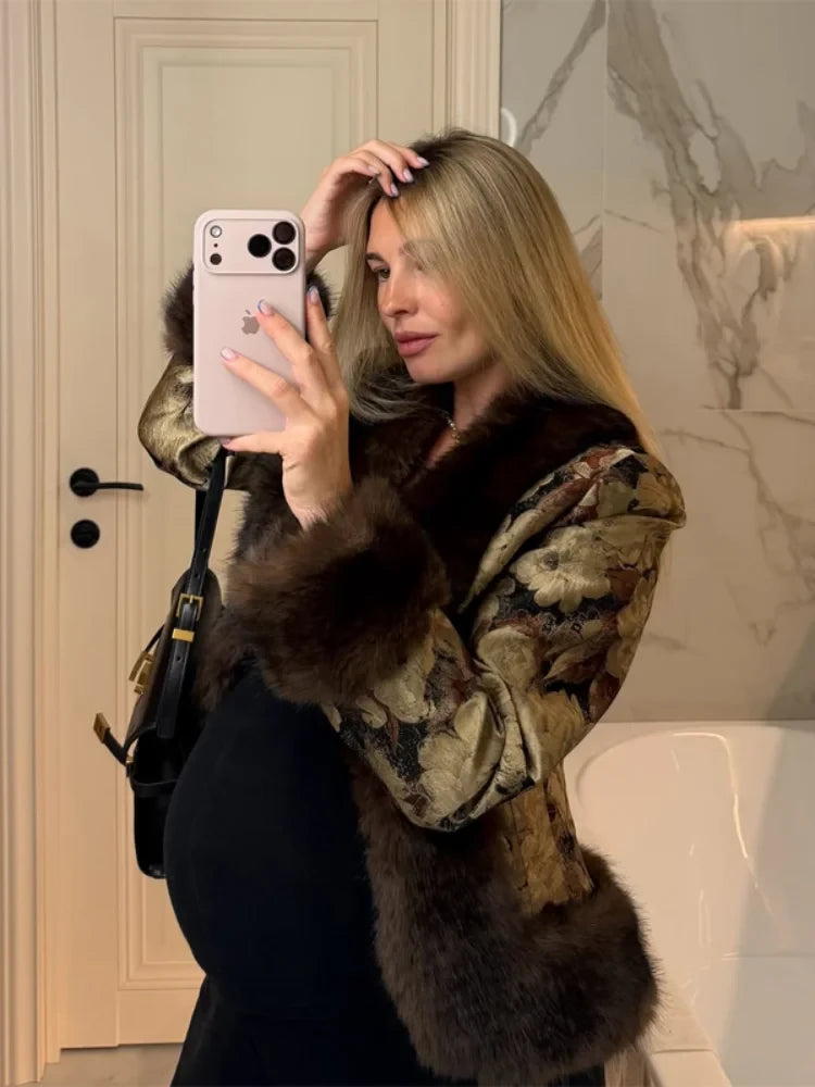 Vintage Floral Jacquard Fur Jacket