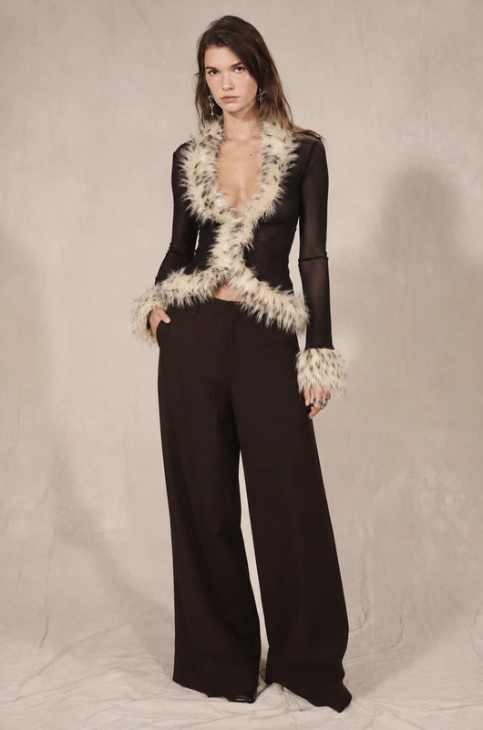Fur Trimmed Mesh Top