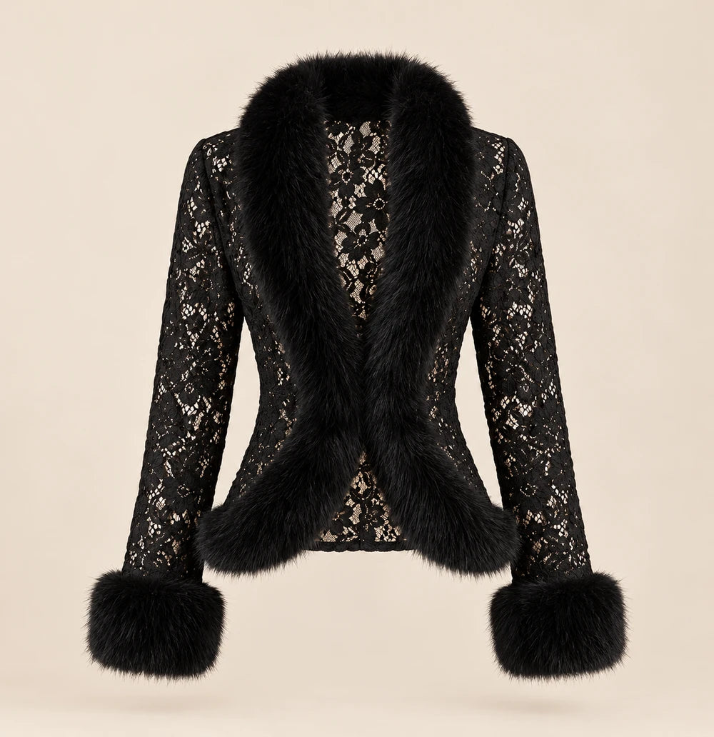 The After Hours Fur-Trim Lace Jacket