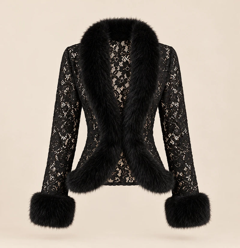 The After Hours Fur-Trim Lace Jacket
