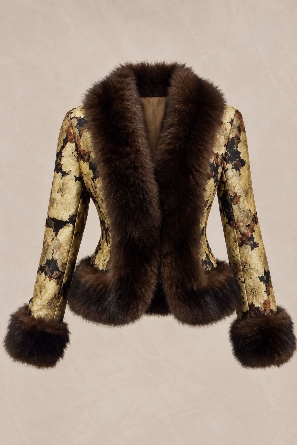 Vintage Floral Jacquard Fur Jacket
